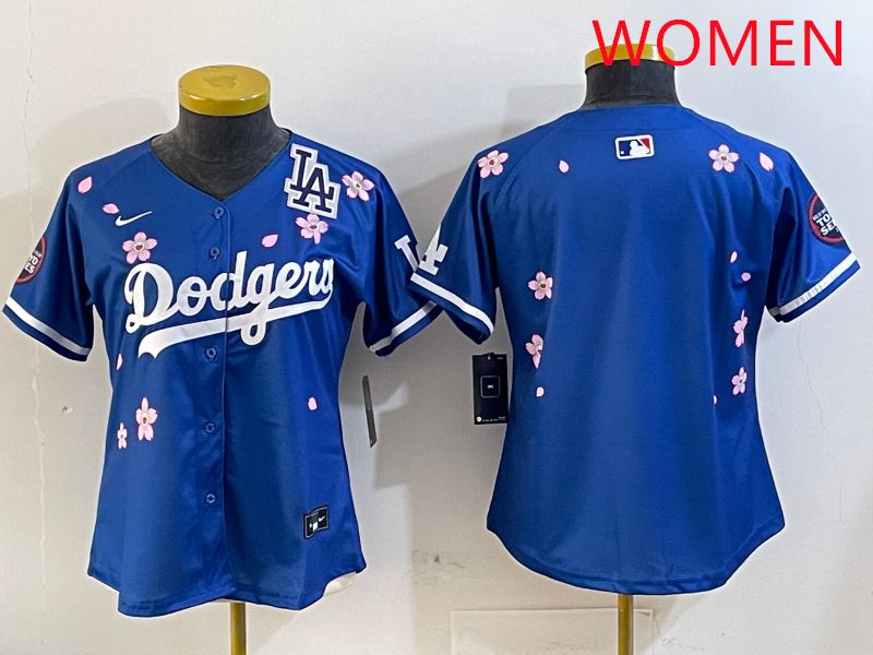 Women Los Angeles Dodgers Blank Blue Sakura Edition 2025 Nike MLB Jersey style 5->women mlb jersey->Women Jersey